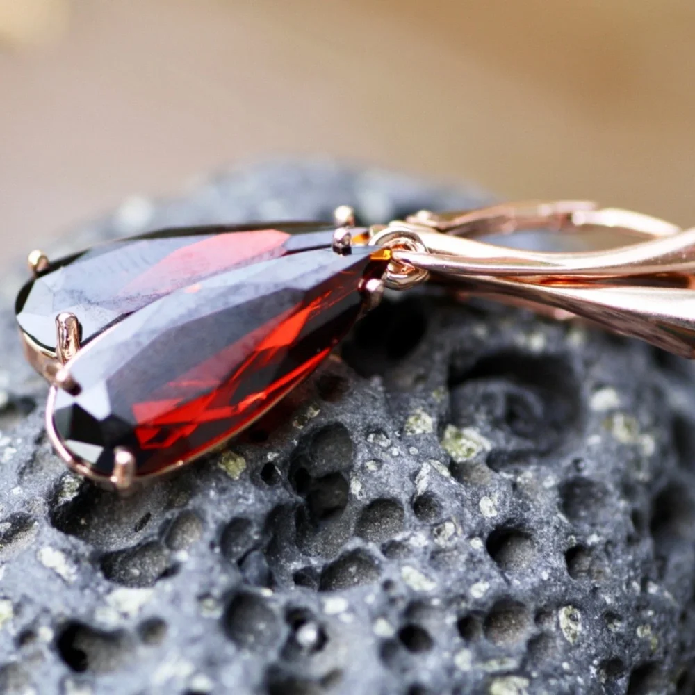 Sold❌️New Red Garnet Earrings 18k Rose Gold Vermeil , January Birthstone - Picture 4 of 12